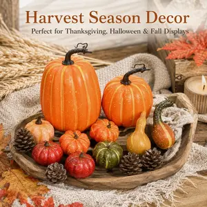 14Pcs Artificial Pumpkins Decor Set, Basket Filler, Fall Wedding Centerpiece, Home Decor, Halloween Foam Pumpkin Model Props for Thanksgiving Autumn Harvest Farm Theme Party Decorations
