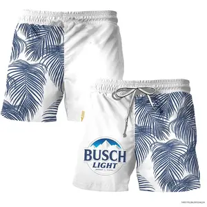 Busch Beer Tropical Palm Leaves Hawaiian Shorts Men Women Beach Swim Trunks Blue White Summer Casual Streetwear Spring Festival Outdoor Loose Comfort Fit