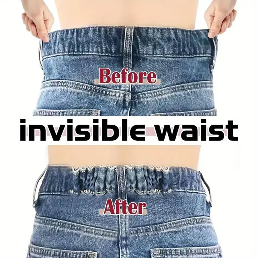 Adjustable Customized Fit Waist Tightening Straps Set, Elastic Flexible Button Extender for Jeans, Invisible Waist, Unisex Universal No-Sew Instant Waist Expander, No Sew Expansion, 6 Pieces