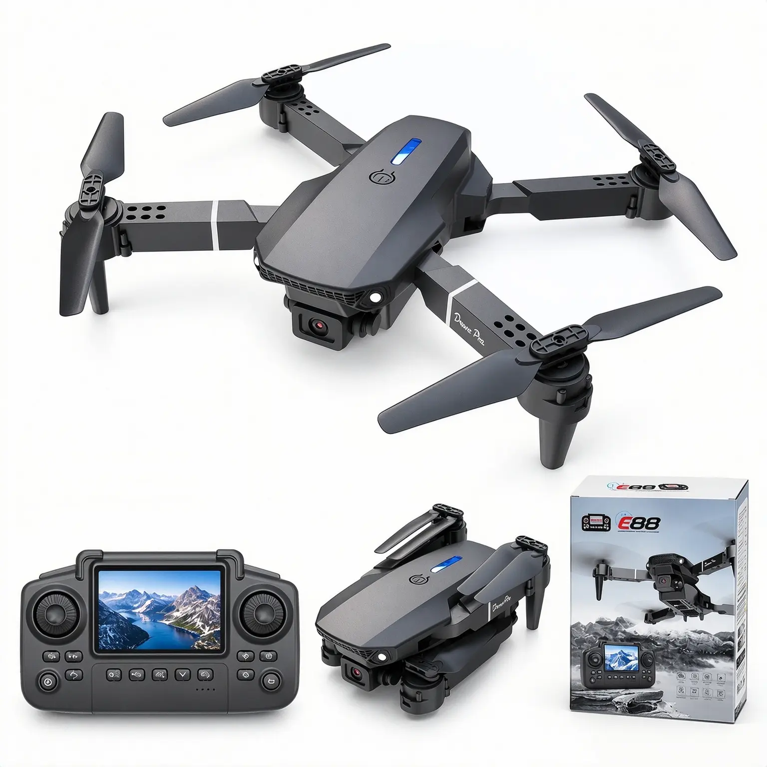 Foldable RC Drone with Screen Remote Control, 480P Dual Lenses, WiFi Live Video, LED Lights, 6-Axis Gyro Stable Hover, Headless Mode, Beginner Quadcopter
