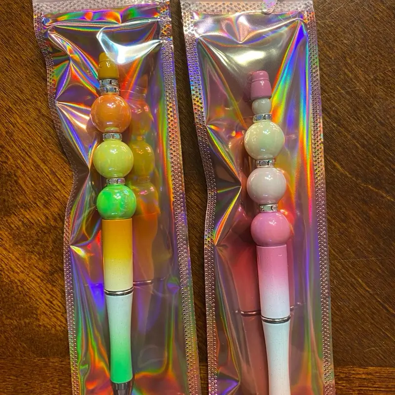 Colorful Beaded Custom Pens - Rainbow and Pink Designs in Holographic Packaging Gradient Pens with Vibrant Colors for College Students and Executives