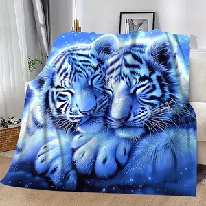Luxurious White Tiger Cub Digital Print Fleece Blanket - Modern Style, Machine Washable, All-Season Comfortable, Animal Theme, Durable 200-250g Weight, Comfortable 28x 40inch , Perfect for Home Decoration