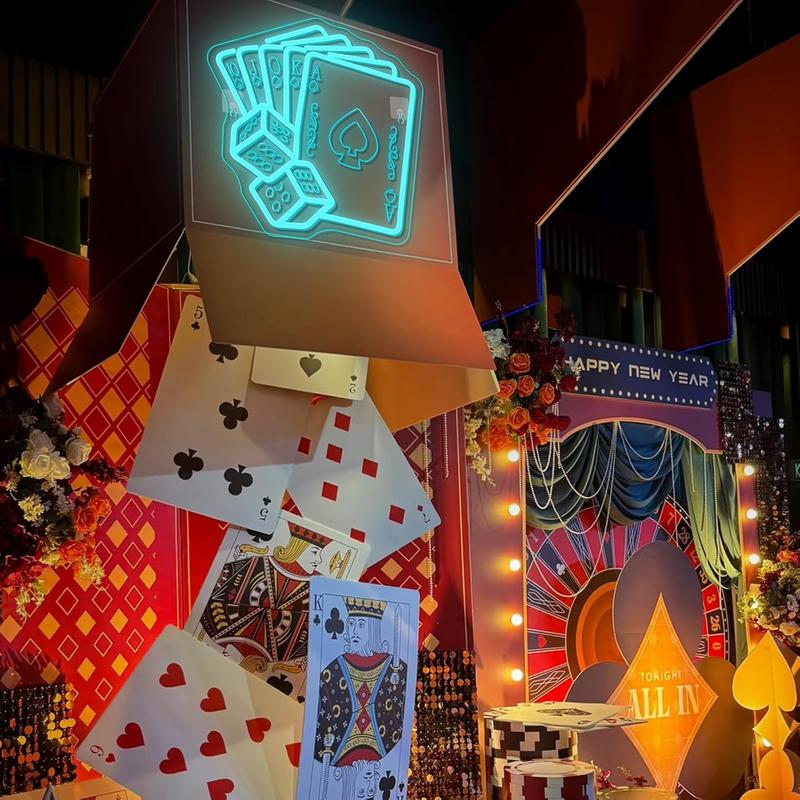 Blue Poker Neon Signs Dice Neon Signs Wall Decor Straight Flush LED Light for Bedrooms Bar Clubs Casinos Hotels Game Room Man Cave Party Decorations