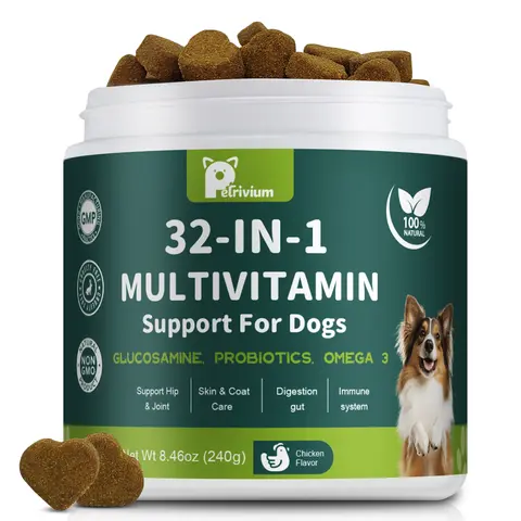 Petrivium 32-in-1 Canine Nutritional Supplement Soft Chews (120 Count) - Dog Chewable with Glucosamine, MSM, Omegas 3 & 6, Probiotics for Hip & Joint Health, Skin & Coat Support, Immune Boost