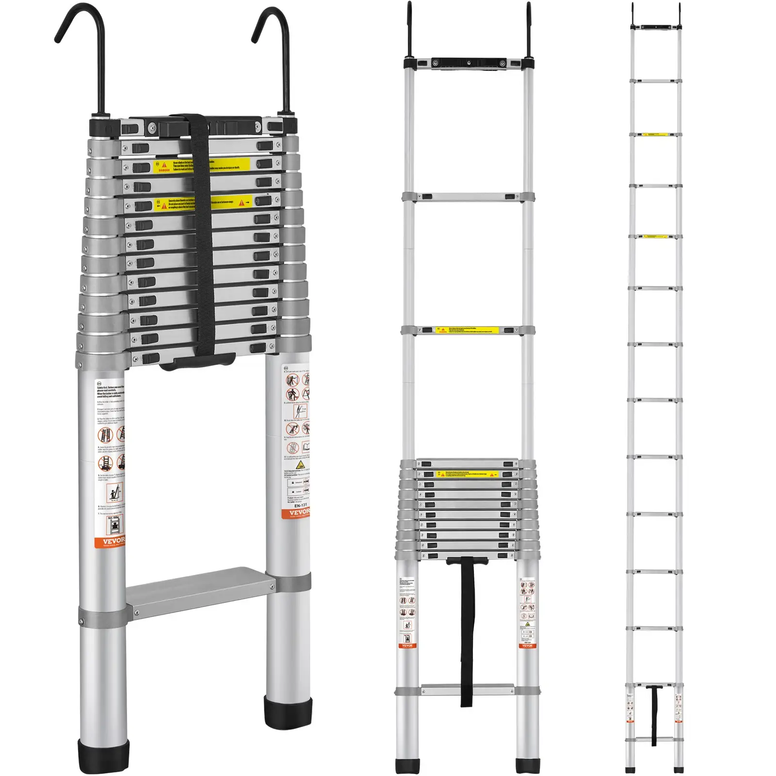 VEVOR Telescoping Ladder, One-button Retraction Collapsible Extension Ladder, 400 LBS Capacity with Non-slip Feet, Portable Multi-purpose Compact Ladd