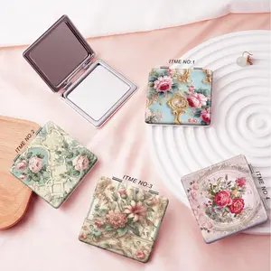 Light luxury style art flower decorative pattern portable makeup mirror convenient folding small mirror mini handheld makeup mirror suitable for daily holidays, birthdays, Christmas, Valentine's Day, gifts for sisters, friends, family and couples