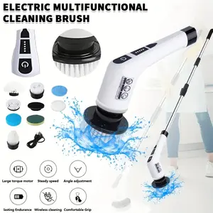 9-in-1 electric rotating cleaning brush, Cordless power scrubber, wireless shower with replaceable brush head, and adjustable telescopic handle, multiple speed motors, Versatile Cleaning, suitable for floors, bathrooms, tiles, kitchens, gifts