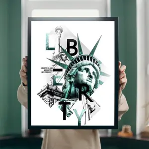 Liberty Island Wall Graphic Art Decor | NYC Manhattan Modern Poster Art Gift for Home