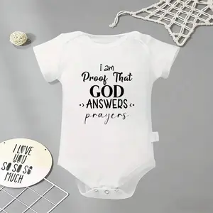 Living Proof God Answers Prayers Baby Bodysuit, Funny Infant Newborn Clothes 100% Cotton Jumpsuits Baby Boys Girls Casual Rompers Baby Gift Baby Short Sleeves Onesie Clothes Letter Pattern Baby Outfit for Outdoor Indoor