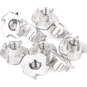 1/4"-20 T-Nuts (50 Pack), 304(18-8) Stainless Steel, 5/16" Barrel Length, 4-Pronged Tee Nut for Wood, Rock Climbing Holds, Cabinetry