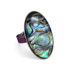 Radiant Oval Abalone Shell Statement Ring - Stainless Steel