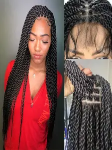 Senegal Full Lace Twist Braid Wig, Synthetic No-Knot Braided Wig for Women, Front Lace Unkempt Goddess Braid Wig