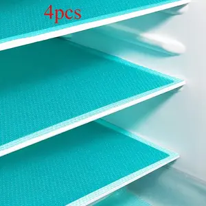 4-piece silicone refrigerator mat - Waterproof and oil-resistant non-food contact mat, 2 colors (blue/white), suitable for refrigerators, shelves, drawers, cabinets - Easy to clean, durable, space-saving design