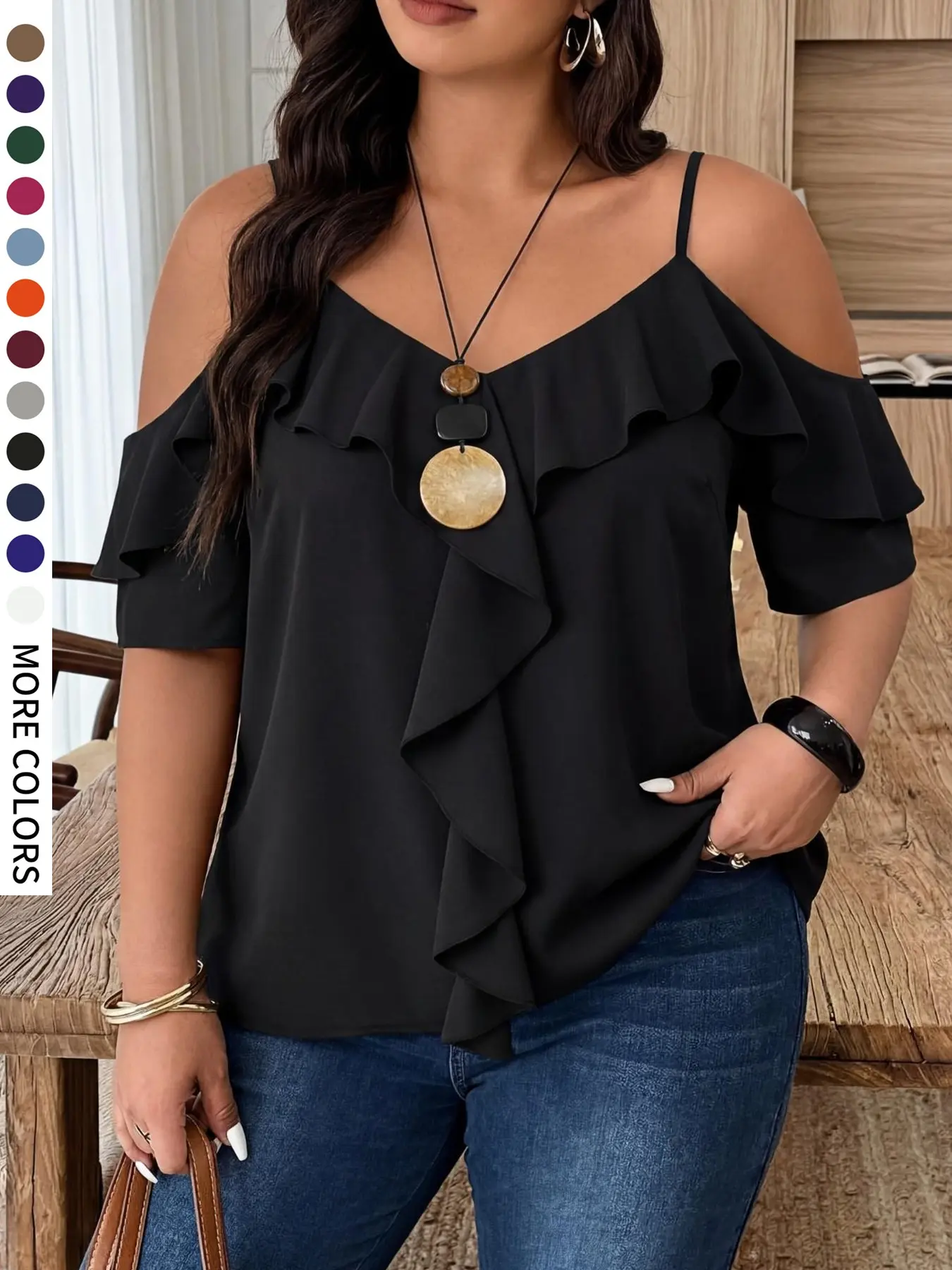 Plus-Size Women's Elegant Ruffle Camisole, A-Line Hem Solid-Color Top, Versatile Fashion for Daily Wear, Graduation, Dates, Office & Parties