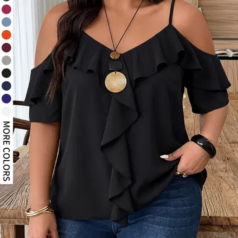 Plus Size Women's Elegant Ruffle Camisole, A-Line Hem Solid Color Top, Casual Fashion for Daily Wear, Graduation, Dates, Office, Parties, Short