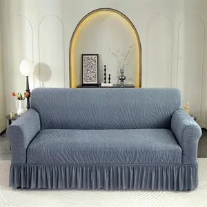 Solid Color Jacquard Couch Cover with Ruffle Skirt, 1 Count Non-slip Stretch Sofa Slipcover, Sofa Protector for Home Living Room, Bedroom, Office, Elastic Sofa Slipcover, Sofa Couch Covers