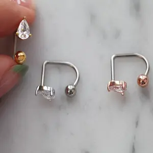 16g Teardrop Medusa Ring • Lippy Loop Labret • Surgical Steel Lip Ring • Comfortable Gold Lip Piercing • Simple Sparkly Stone Lip Labret