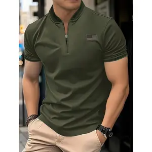 2024 Cross-Border Men'S Casual Polo with Small Stand-Up Collar And National Flag