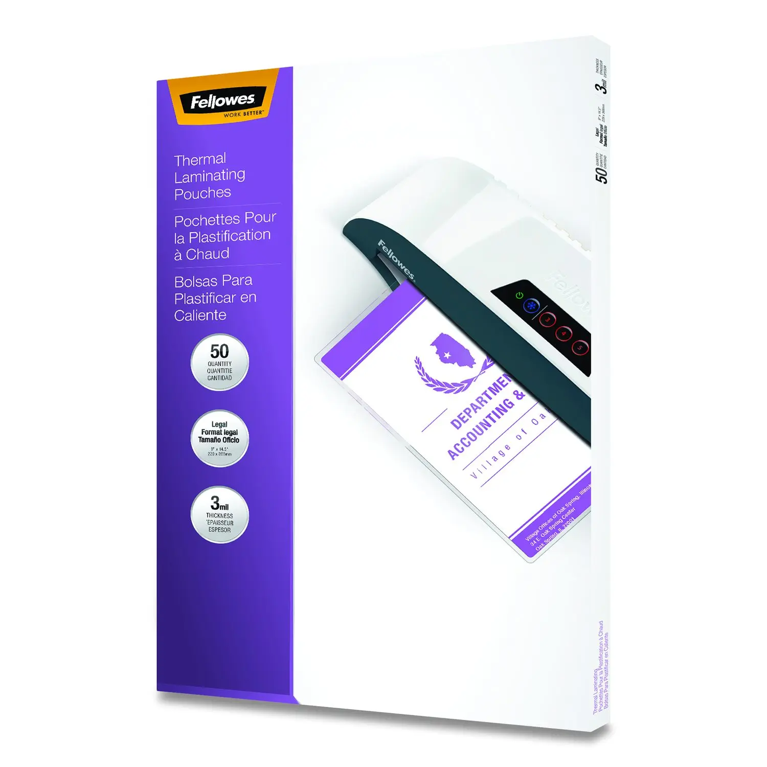 Fellowes Hot Laminating Pouches Legal 3 Mil 50 Pack 52226