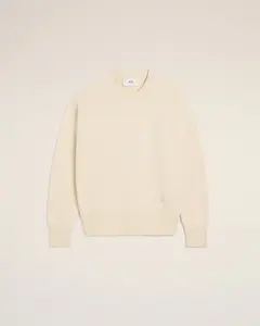 AMI PARIS Beige Cotton Ami Embroidered Crewneck Sweater Mens Apparel