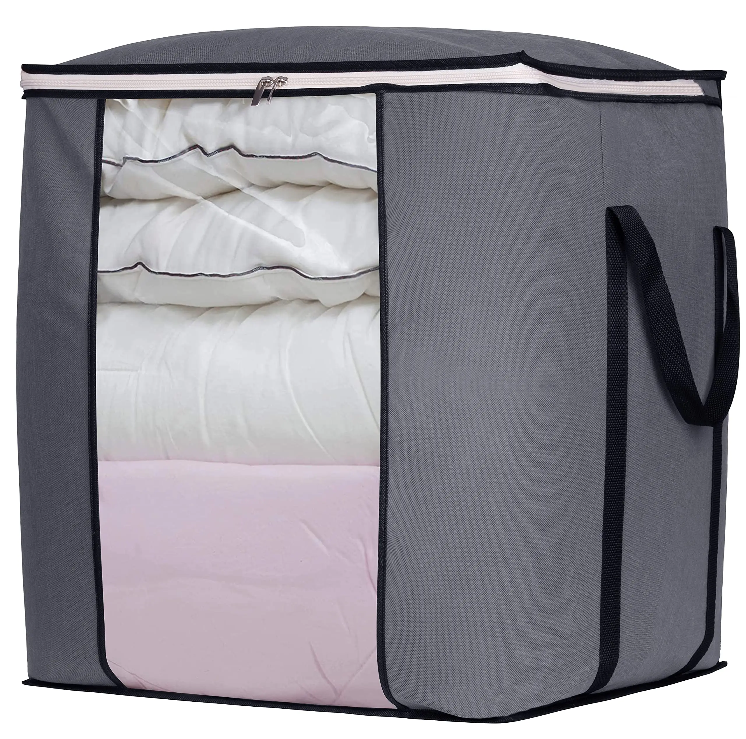 kuxi   120L Extra Large Blanket Storage Bags Breathable Clothes Storage Containers for King Comforter Bedding Pillow Sheet, Reinforced Handles, Grey