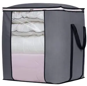 kuxi   120L Extra Large Blanket Storage Bags Breathable Clothes Storage Containers for King Comforter Bedding Pillow Sheet, Reinforced Handles, Grey