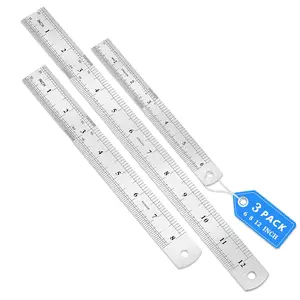 3 Pack Stainless Steel Ruler Set, 6, 8, 12 Inch Metal Rulers, Steel Rulers Metric Ruler, Easy to Read, Mm, Sturdy and Durable Straight Edge for Drawing, Home, Office, Engineering CHAYUFUN