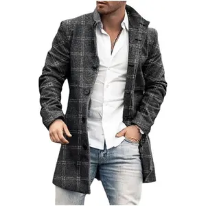 Woolen Printed Coat Men's Casual Autumn and Winter Lapel Long Jacket