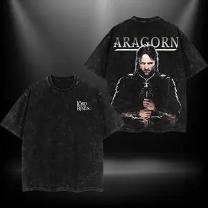 Aragon The Lord of the Rings Tshirt Hoodie Double Printed Oversize Lightweight Acid Washed Tee TV Show Graphic Top Cotton Gift T-Shirt For Comic Lover, Gift T-Shirt For Movie Lover Men's Regular Fit Floral Print Tee streetwear