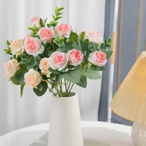 11-head eucalyptus delicate rose silk flowers, artificial flower furniture decoration, wholesale, wedding photography props, indoor decoration, suitable for wedding decoration arches, gardens, terraces, ceiling decorations, trellis decorations, ceilings a