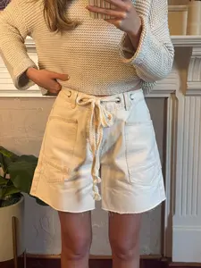 Barrel Denim Shorts - Cream
