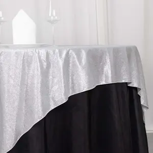 Polyester Table Overlay 72"x72" Silver - Glitter Sparkle Tablecloth Topper