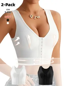 Women's Multi-Buckle Tight-Fitting Curve Hugging Compression Shapewear Vest, Elastic Hem with Pleated Design, Ultra-Thin No Padding, Smooth Fabric, Daily Wear