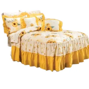 Girasoles Sunflower Bedding Set with Ruffled Skirt and Matching Pillows for Cozy Bedroom Decor