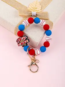 Baseball Silicone Beaded Wristlet Keychain, Sports Fan Key Ring Bracelet, Blue Design, Perfect Gift for Baseball Lovers