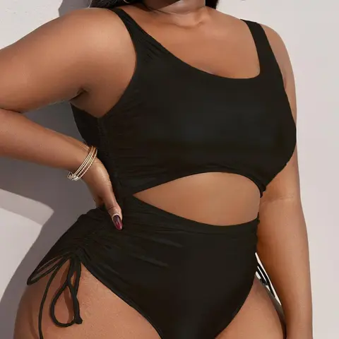 Women's Plus Size New Hollow Out Tie String Sexy Bodycon One-Piece Swimsuit, Perfect for Beach Vacation, All Seasons, Swimsuit Sculpting Cutout, Sculpt Shaping Swimsuit, Flattering Bathing Suit