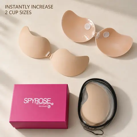 SPYROSE Women's Push-Up V-Adhesive Bra - Seamless Minimalist Comfort, Reusable with Nipple Covers, Hand-Washable, Ideal for Backless V-Neck Dresses, Breast Support Underwear Accessory, Push Up Bras For Women, Backless Adhesive Bras