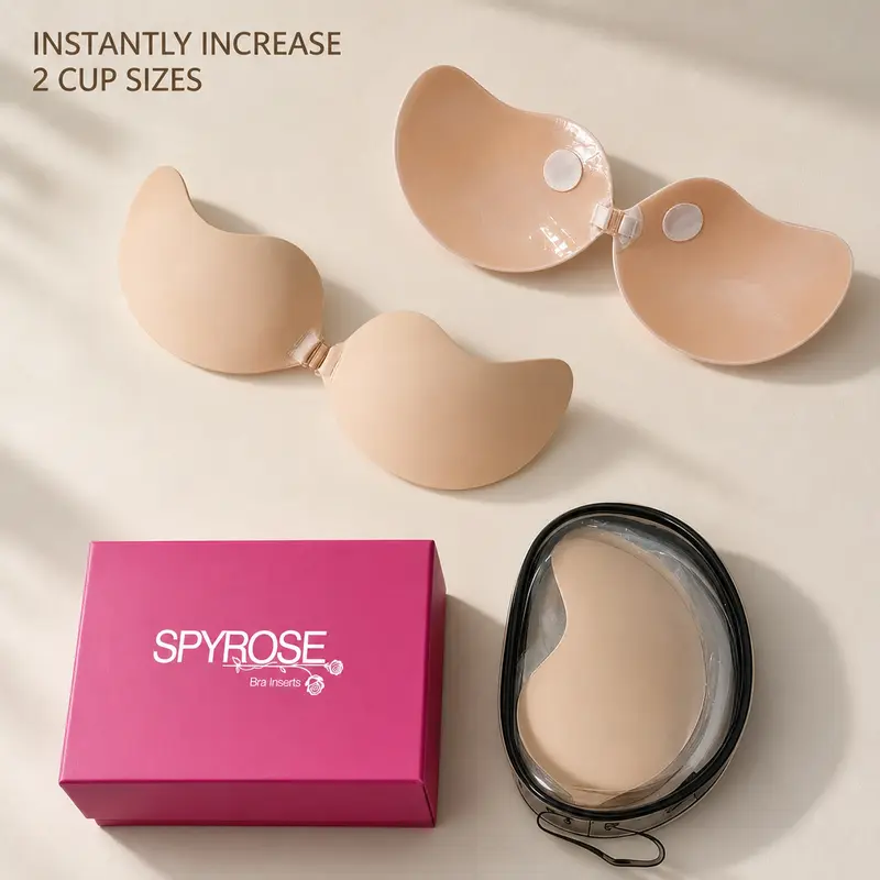SPYROSE Women's Push-Up V-Adhesive Bra - Seamless Minimalist Comfort, Reusable with Nipple Covers, Hand-Washable, Ideal for Backless V-Neck Dresses, Breast Support Underwear Accessory, Push Up Bras For Women, Backless Adhesive Bras