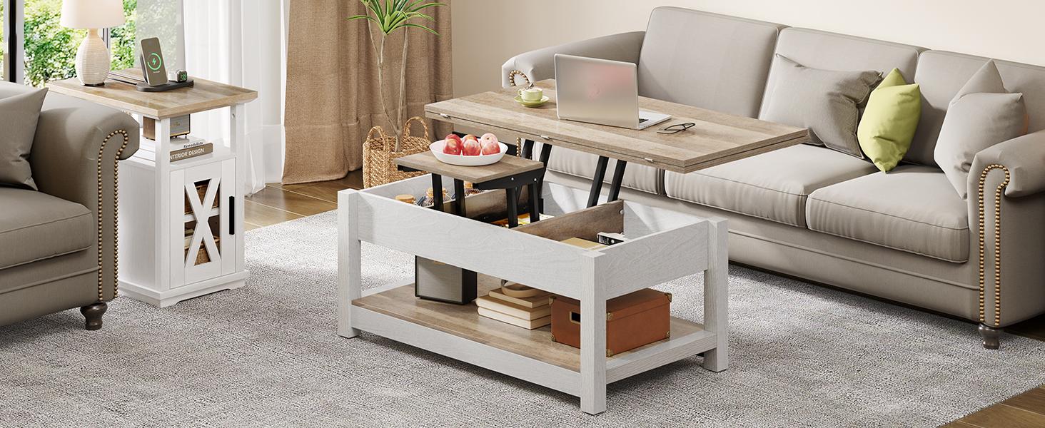YITAHOME Coffee Table with Storage for Living Room With/Without Lift Top Farmhouse Modern Dining Table for Small Reception Room Home Office