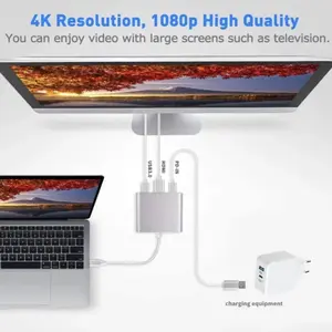 USB C to HDMI Adapter, 4K HDMI to USB-C Adapter with 60W PD & USB 3.0 Port Multiport Digital AV Converter