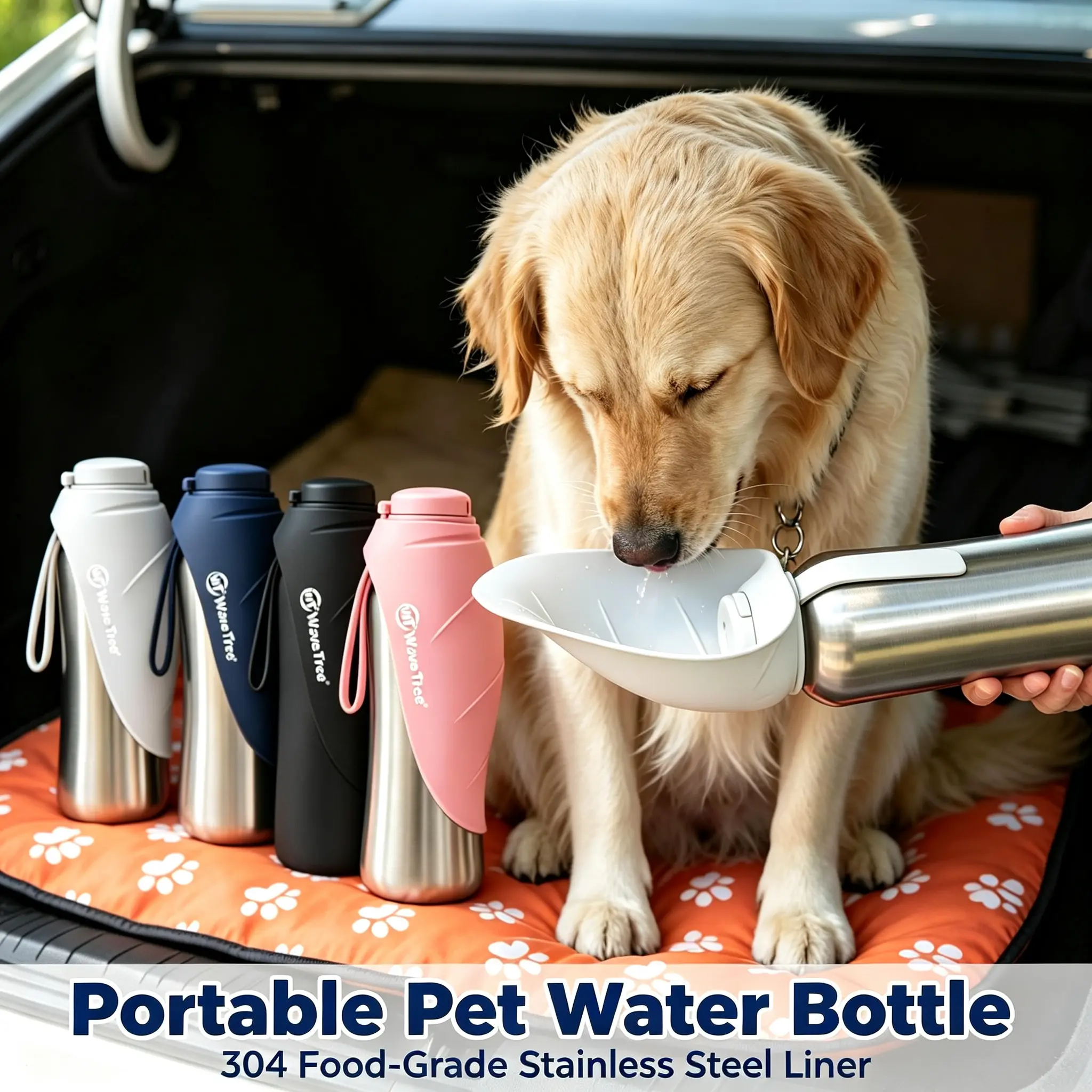 2 in 1 Dog Bowl & Water Bottle, BPA-Free 24 fl oz/835 ml Portable Dog Water Dispenser with Flip-Top Bowl, Leakproof Travel Pet Bottle for Walking, Hiking, Camping & Outdoor Adventures