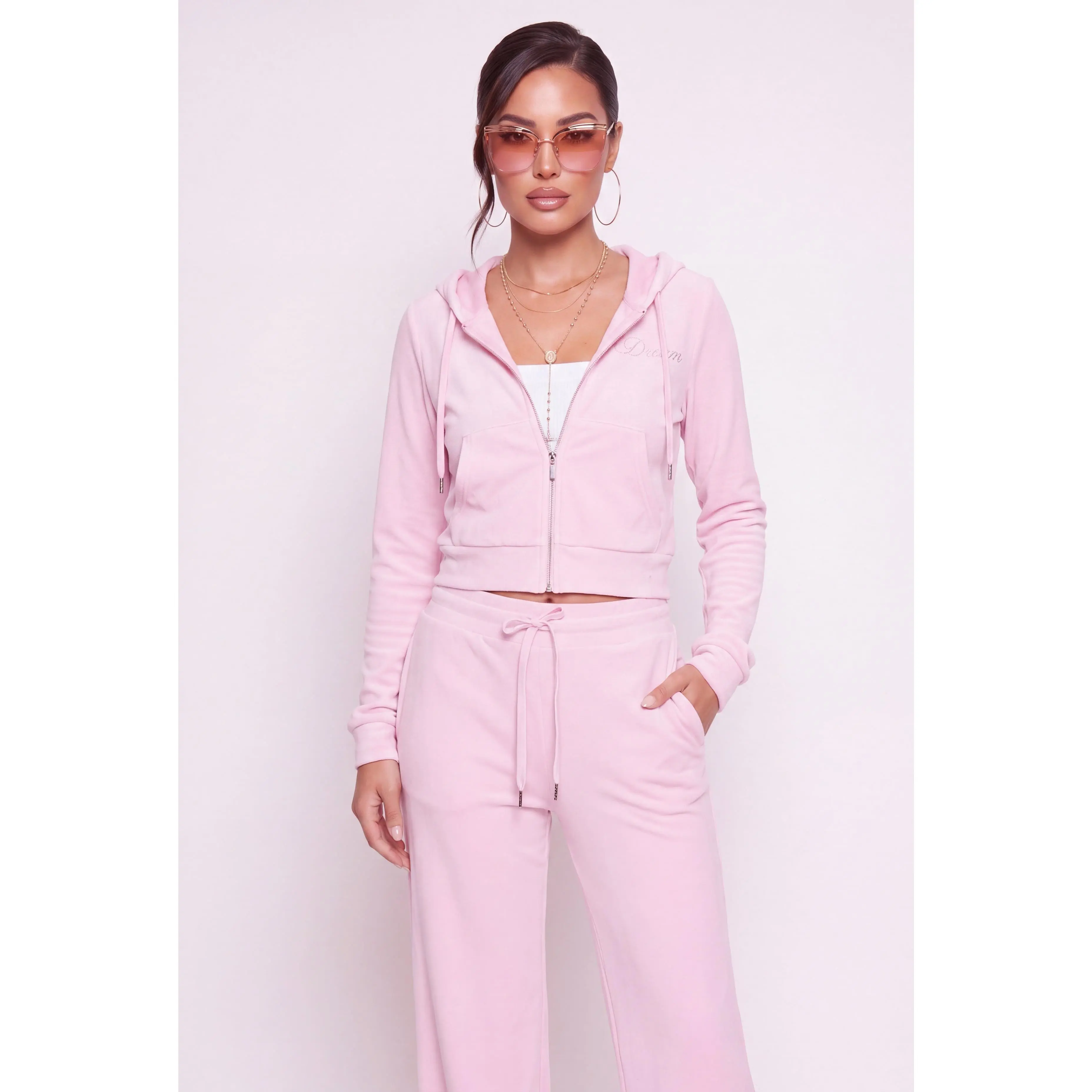Rhinestone Dream Graphic Velour Zip Front Hoodie