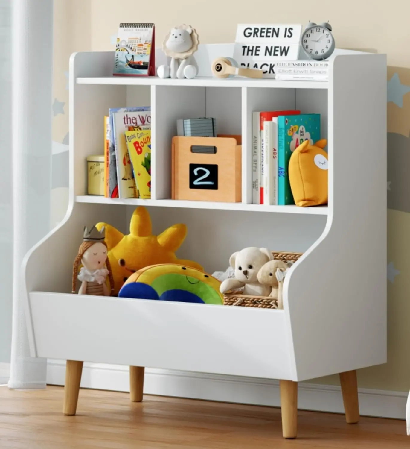 Kids Bookshelf and Toy Storage Organizer, Wooden Toddler Bookshelf for Kids’ Rooms, 3 Tier Nursery Book Shelves, Small White Bookcase for Playroom, Bedroom, Classroom