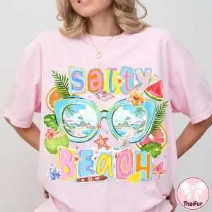 Preppy Collage Salty Beach, Sublimation Design, Tropical Flowers 1