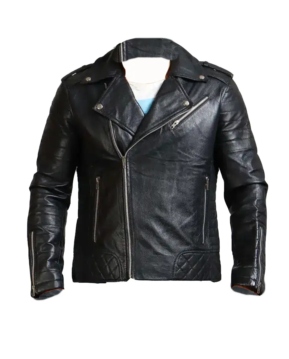 MotorCycleJackets Boda Black Men Cowhide Biker Leather Jacket