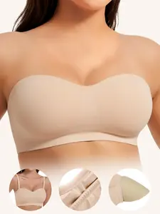 Strapless Bras for Women Wirefree Non-Slip Tube Top Padded Bandeau Bra Adjustable Straps Invisible Bralette Seamless  Everyday Bra