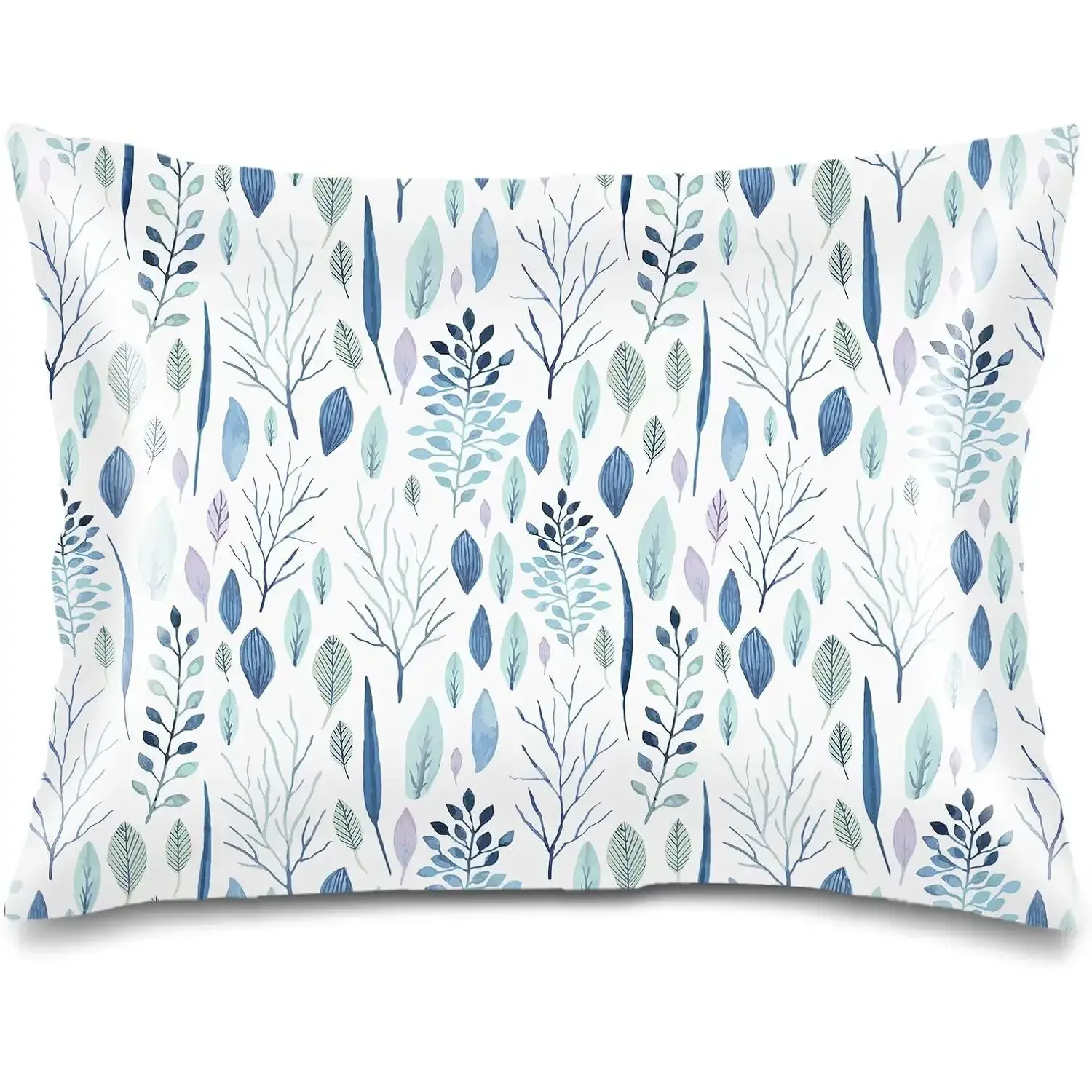 Satin Pillowca for Hair and Skin,White Blue Throw Pillow Cover 20"x26" Silk Pillowcas Envelope Closure,Eucalyptus Leaf Pillow Covers,Leaves Spring Cushion Cas Standard Pillow Ca for Bed