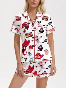 Hellbound Hotel Full-Print Sleepwear Set, Women's Reversible Short Sleeve Shorts, Anime Theme Home Wear Suit