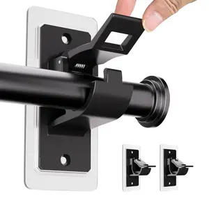 2pcs No-Drill Curtain Rod Brackets, Self-Adhesive Window Mounted Curtain Rod Holders, Hook Without Drilling, Easy Installation, Heavy Duty Durable & Secure