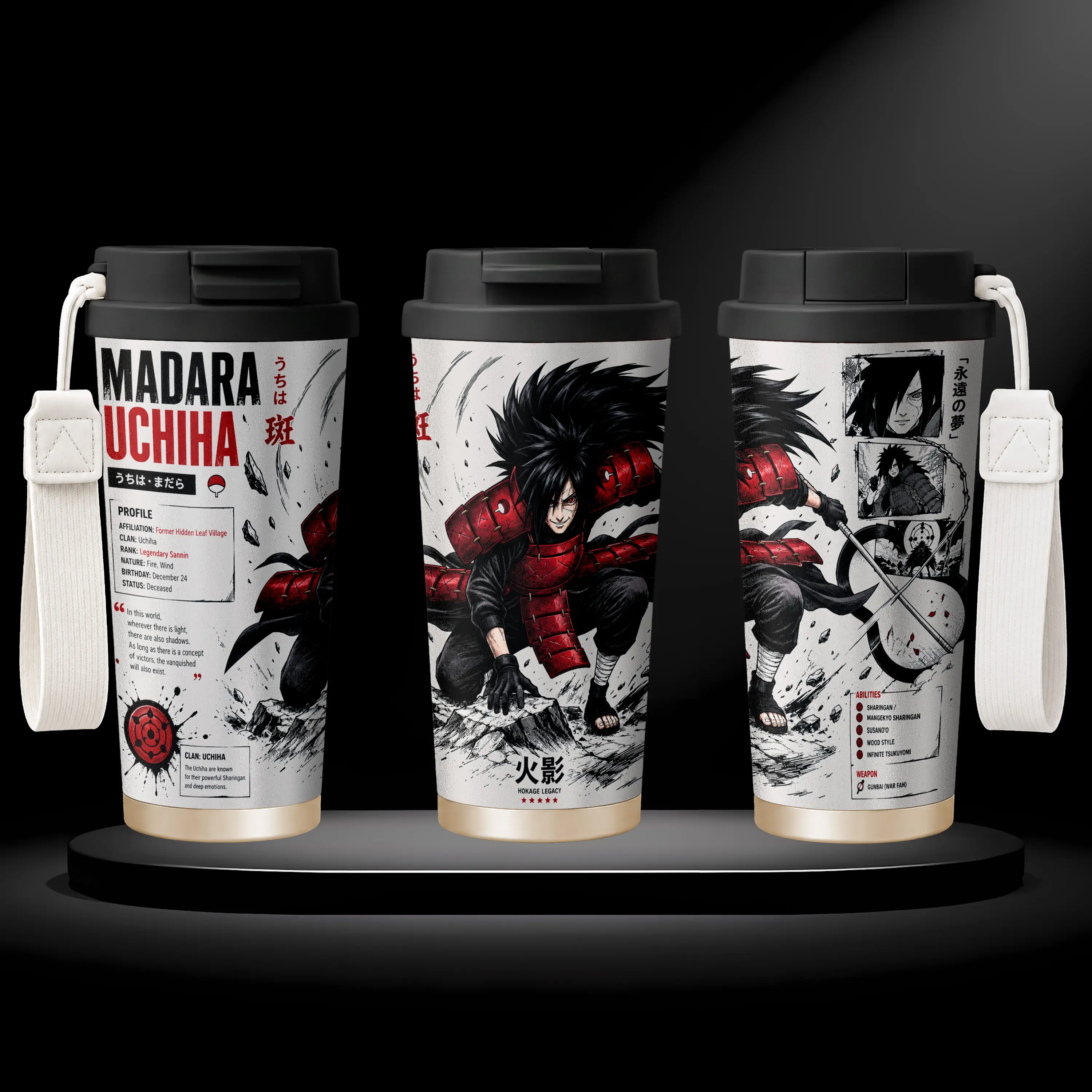 Madara Uchiha Naruto Shippuden Insulated Tumbler Legendary Shinobi Anime Stainless Steel 17oz 24oz 30oz Vacuum Insulated Travel Mug Hot Cold Coffee Cup Reusable Drinkware Gift for Naruto Fans